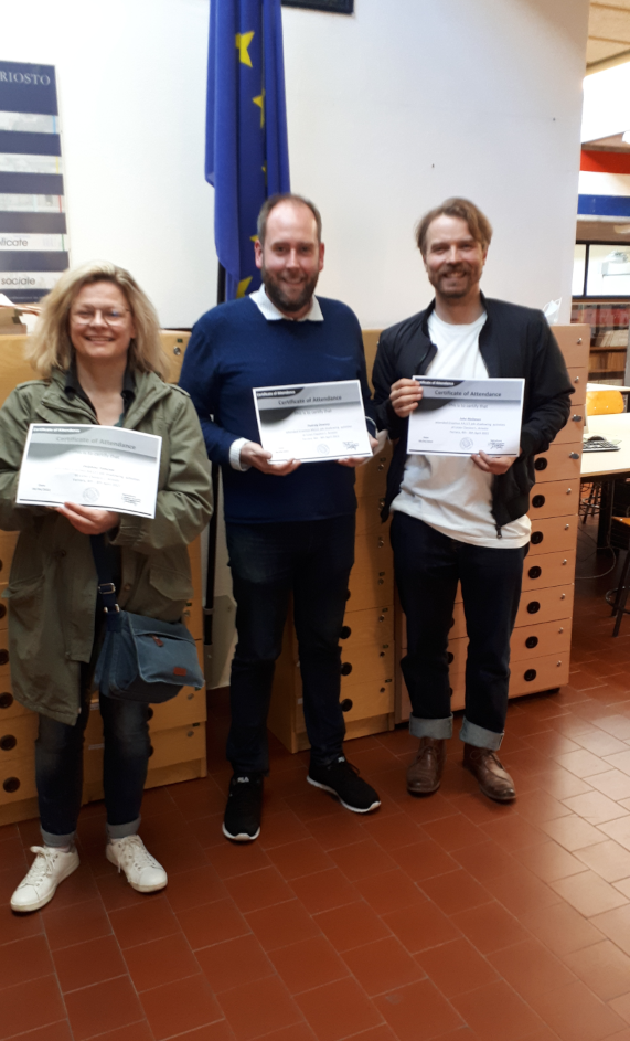 I docenti Delphine Tomczak, Padraig Downey e Juho Moilanen in job shadowing presso il Liceo L. Ariosto